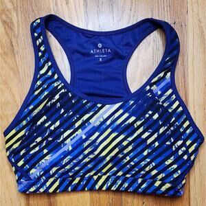 Athleta Abstract Purple Double Dare Sports Bra Size Small Athletic Gym